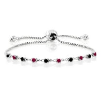 Gem Stone King 0.63 Ct Round Black Diamond Red Created Ruby 925 Sterling Silver Bracelet for Women