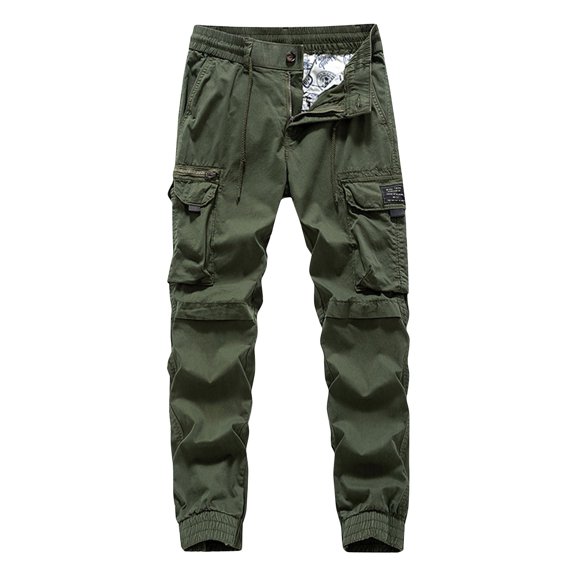 WAVSUF Multiple Pockets Cargo Pant for Mens Regular Fit Long Pants Elasticity Fashionable Casual Drawstring Elasticity Pants Army Green Size S