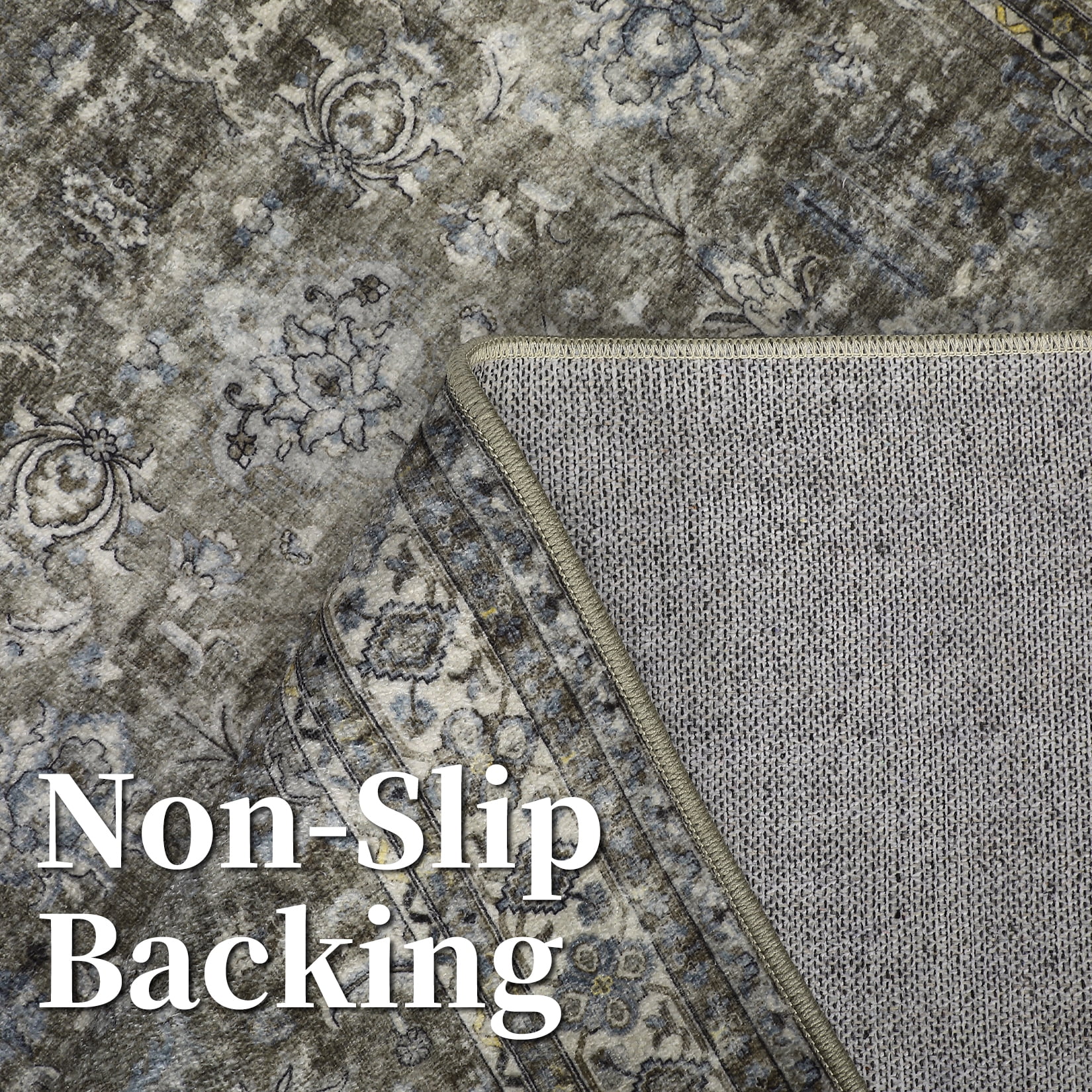 Garvee 5'x7' Washable Boho Area Rug Retro Floral Distressed Rug Low Pile Stain-Resistant Non-Slip Floor Cover Home Floor Decor, Brown Green