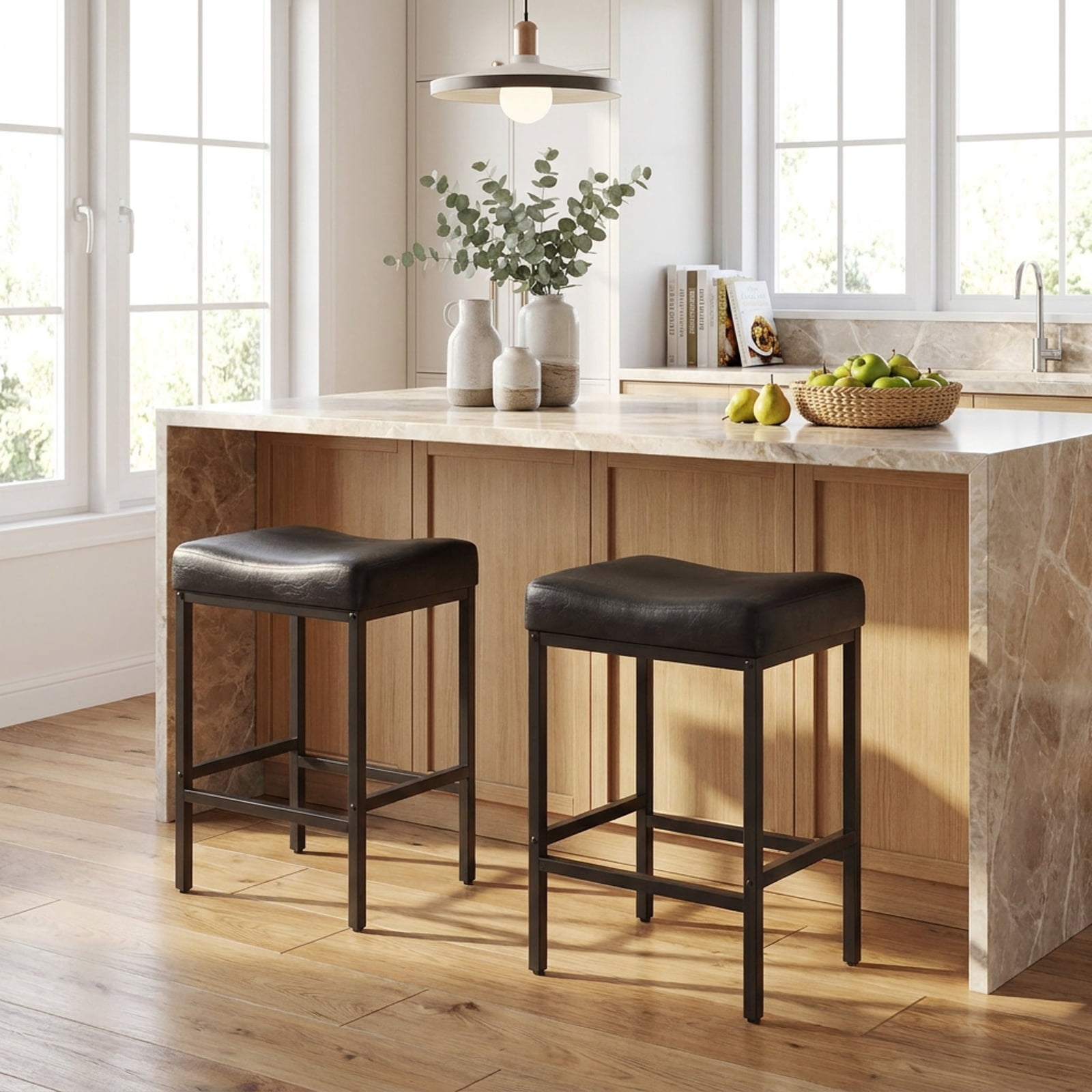 Furnibear Set of 2 25 Inch Counter Height Bar Chairs for Kitchen Island for Kitchen Island Counter Bar Pub Dining Home, Black