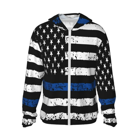 Vsdgher Sweat à Capuche Imprimé Drapeau Ligne Bleue pour Hommes Femmes, Manches Longues Protection Solaire Pêche Course Natation-3TG