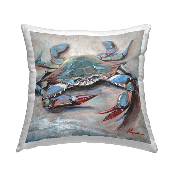 Stupell Industries Blue Crab with Red Claws 18" x 18" Nautical & Beach Print Polyester Throw Pillow, Zip Closure 1 Count