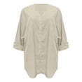 thumbnail image 4 of JINMGG Fall Tops for Women Women's Fashion Solid Color Tops Long Sleeved Loose Cotton and Linen Loose Shirt Blouse V-Neck Casual Tops Beige L, 4 of 6