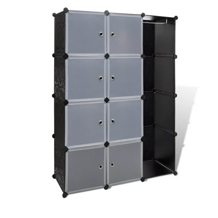 Modular Cabinet, 8 Storage n Hanging Compartments, Black White 59 Inch