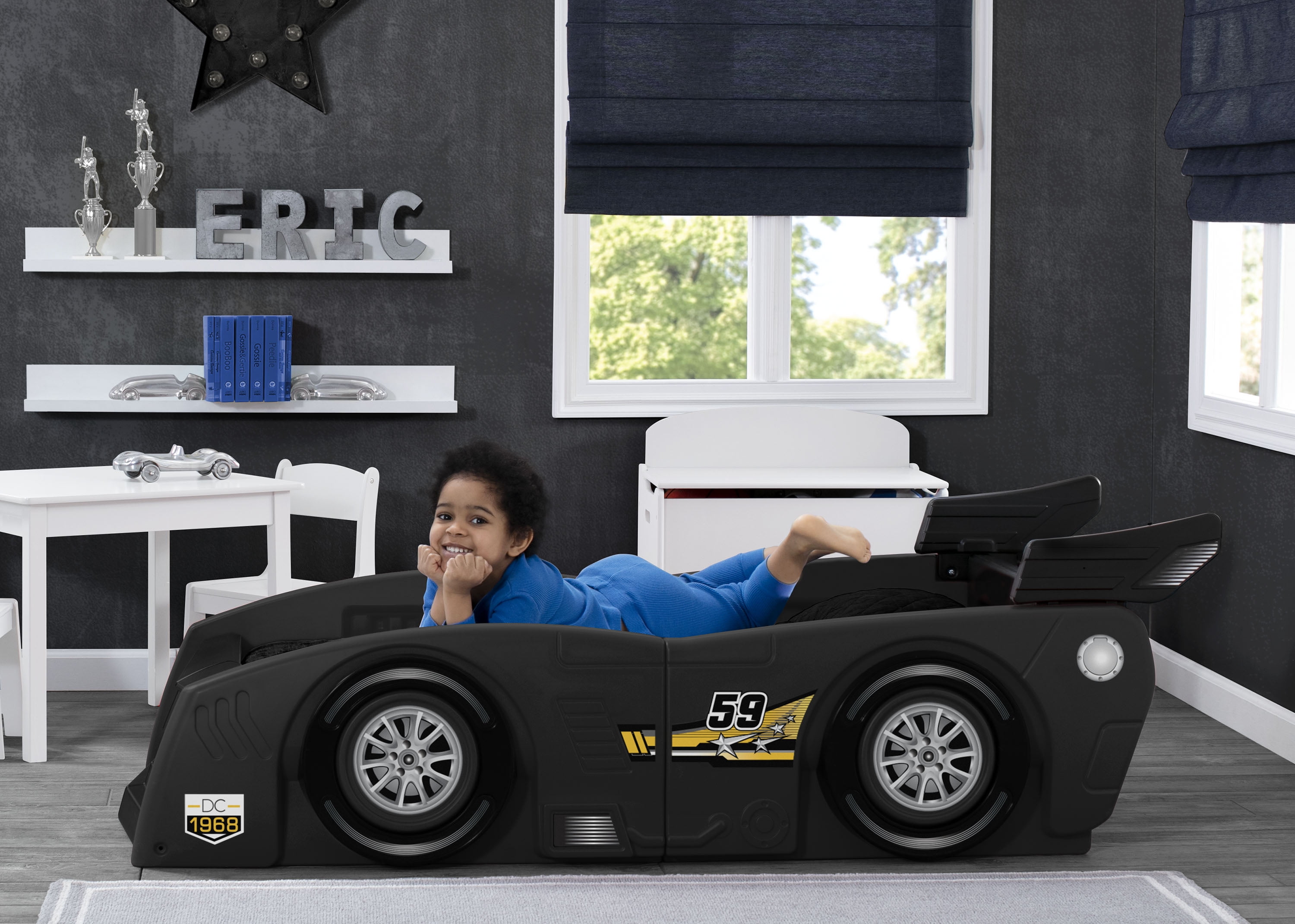 Delta Children Grand Prix Kids Plastic Toddler Bed, Twin, Black