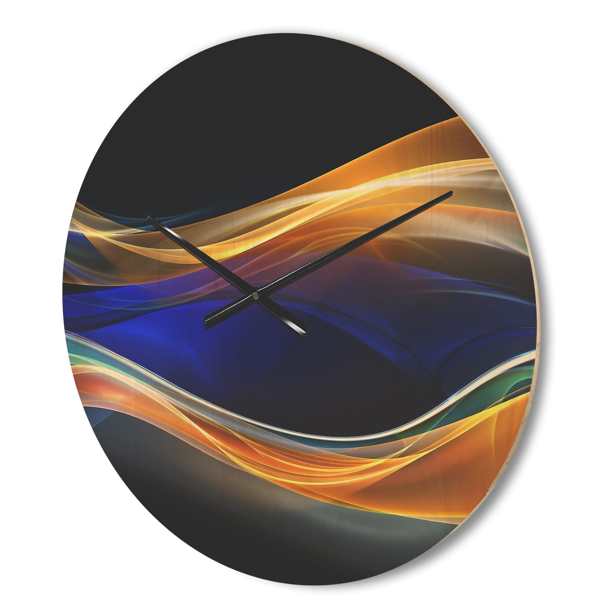 Designart '3D Blue Gold Wave Design ' Modern Wood Wall Clock