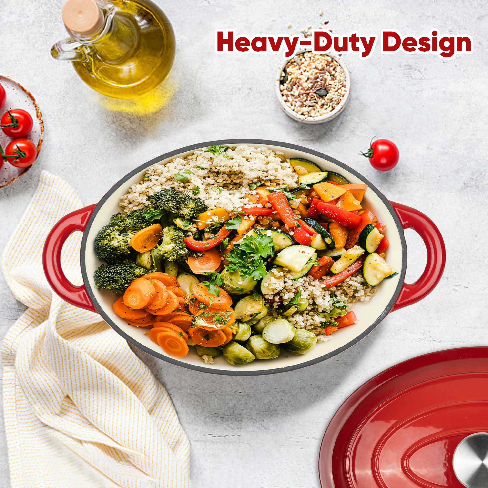 Hawsaiy Enameled Cast Iron Dutch Oven, 4.5-Qt Oval with Lid, Red photo 7