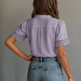thumbnail image 3 of 2026 New Womens Casual V Neck Short Sleeve Button Down Shirts Business Casual Work Boho Tops Blouses(Purple,XL), 3 of 7