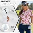 thumbnail image 5 of COEQINE Women Short Sleeve Golf Shirts Quick Dry Fit Lightweight Golf Tops Sloth Bow and Heart Pink Print V Neck 1/4 Zip Tennis Activewear for Valentine's Day, S, 5 of 7