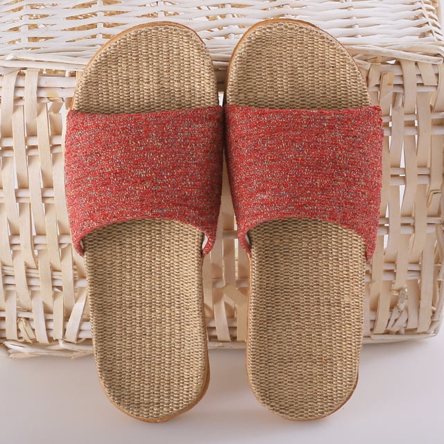Nvzi Pantuflas de tatami de lino, antideslizantes, para interiores, con punta abierta (talla 37-38, color rojo)