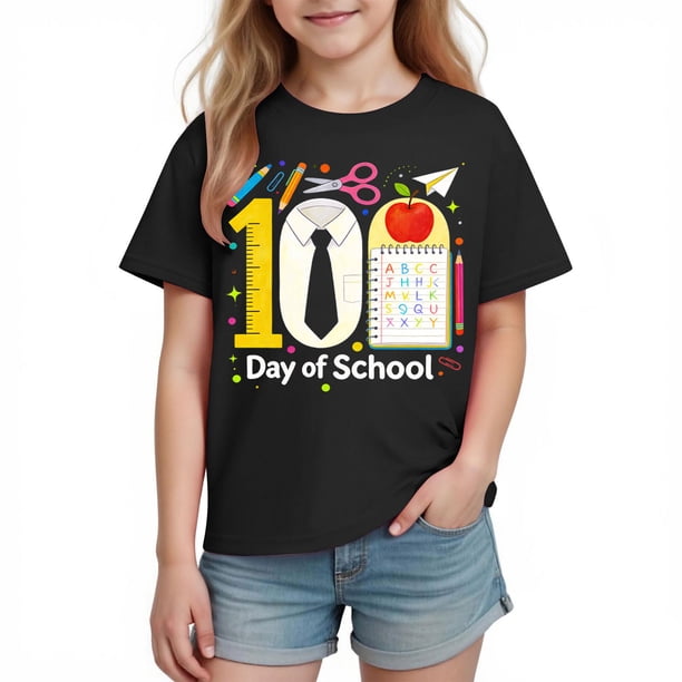 Camiseta de Manga Corta Linda con Impresión Gráfica para la Temporada Escolar de los Niños, Camisetas de Manga Corta de las Niñas