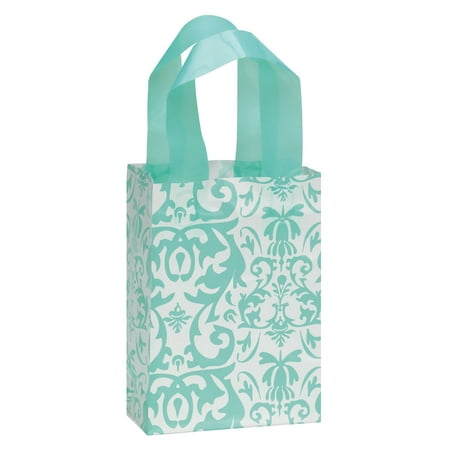 Small Aqua Damask Frosted Plastic Ping And Gift Bags Case Of 25