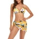 thumbnail image 1 of Conjunto de bikini de 3 piezas para mujer, parte superior envolvente con cordón halter, conjunto de parte inferior de bikini de cintura alta con falda de playa para cubrir, amarillo S, 1 of 6