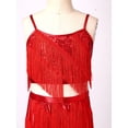thumbnail image 5 of TiaoBug Girls Latin Dance Outfits Sequin Tassels Crop Top with Fringe Pants Cha Cha Tango Performance Wear Red 8, 5 of 7