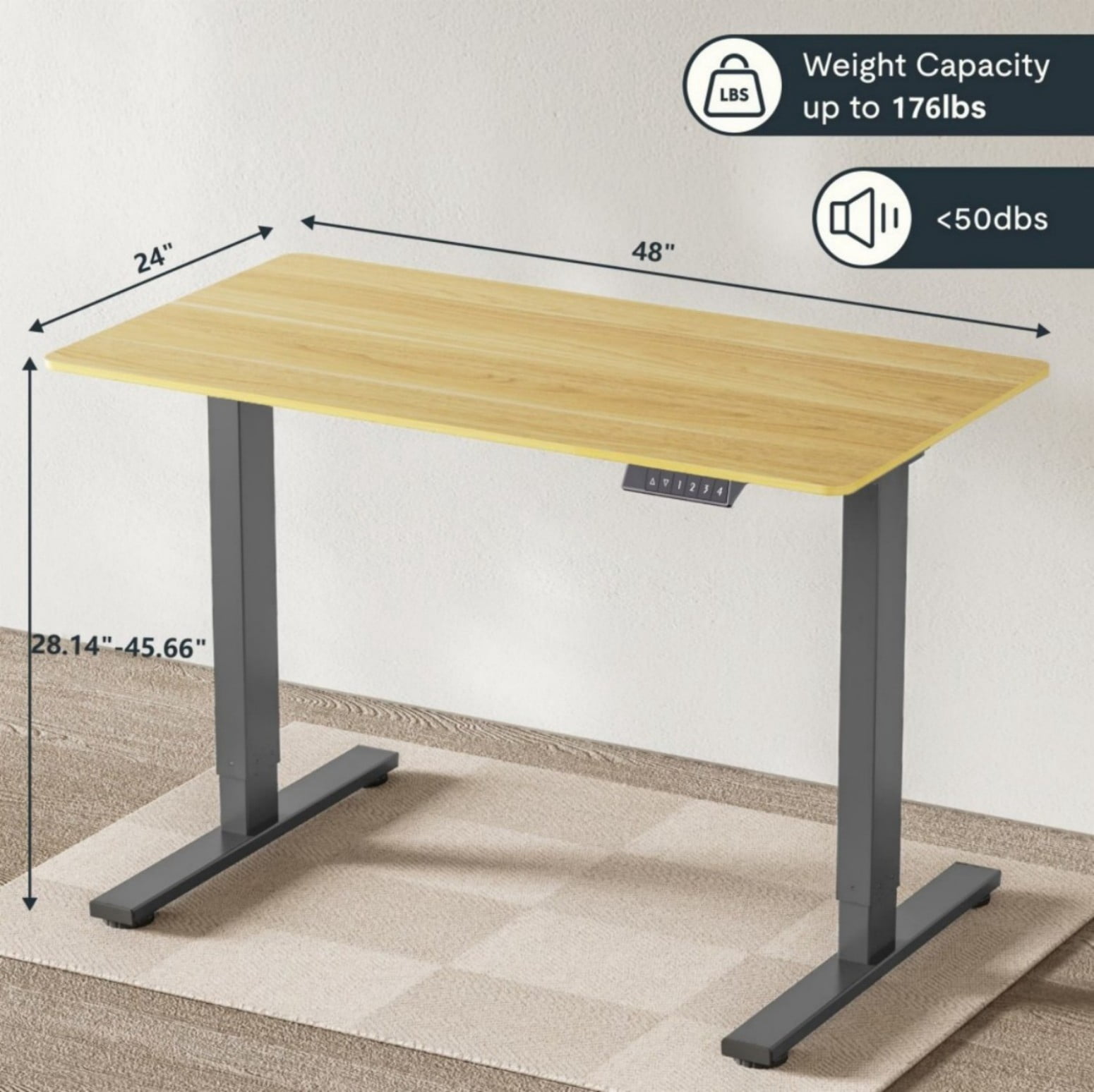 48" Electric Standing Desk, Height Adjustable Sit Stand Desk with Maple Top, Home Office Computer Workstation, Grey Frame Ergonomic Standing Desk