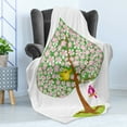 thumbnail image 4 of Animal Soft Flannel Fleece Blanket, Heart Shape Spring Tree with Flowers Blossom and Singing Bird Love Season Art, Cozy Plush for Indoor and Outdoor Use, 60" x 80", Pink Green Brown, by Ambesonne, 4 of 5