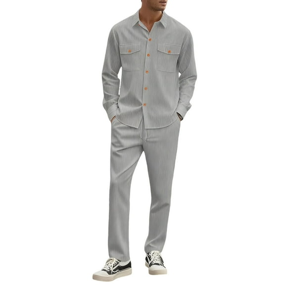 Rutayy Mmen'S Outfits Tailored Fit 2 Piece Business Long Sleeve Tops and Trousers Solid Color Trendy Vibrant Sets