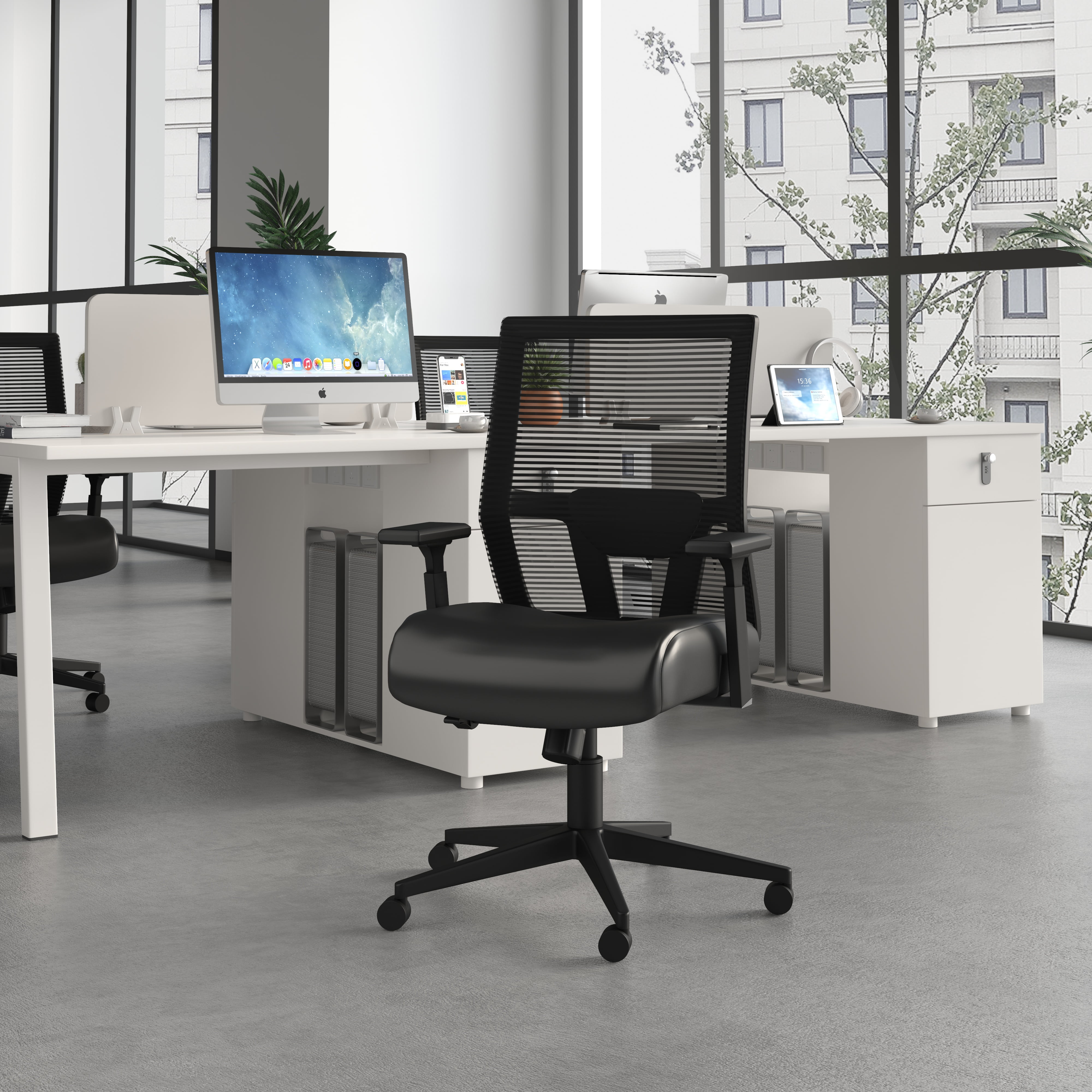 Boss Office Products Mesh Back Vinyl Task Chair with Synchro-Tilt, Black