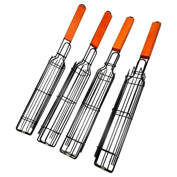 4Pcs/Set Portable BBQ Grilling Basket Stainless Steel Barbecue Grill Basket Tools Mesh Barbecue Rack