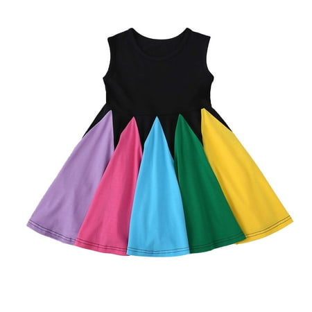

DTBPRQ Toddler Girls Cute Dress Rainbow Stripe Dresses Soft Cotton Frabic Ruffle Casual Tutu Dress Swing Summer Dress for 3-7Y