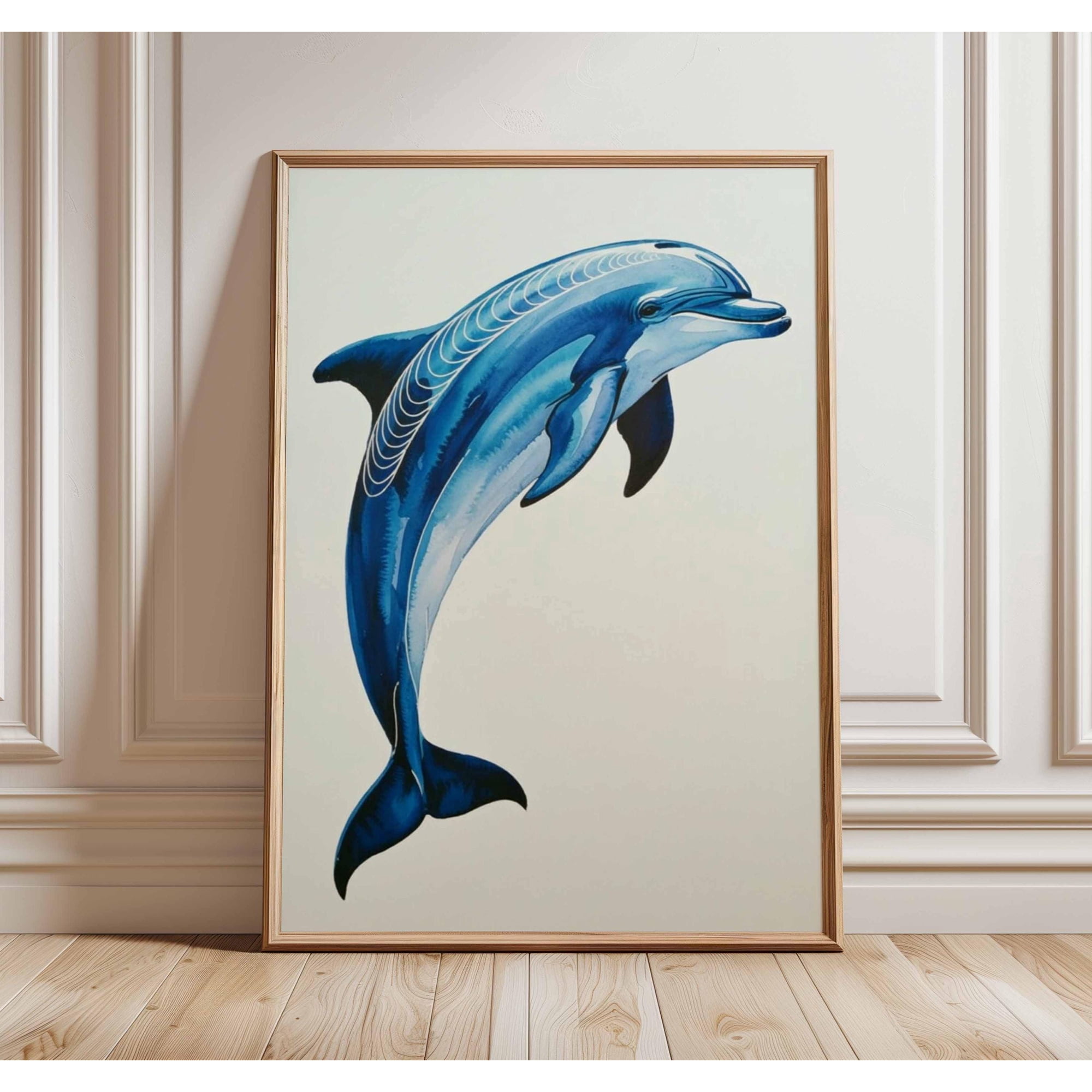 Dolphin Poster Ocean Wall Art Blue Sea Life Print Coastal Beach Decor Nautical Animal Artwork for Home, Poster Only