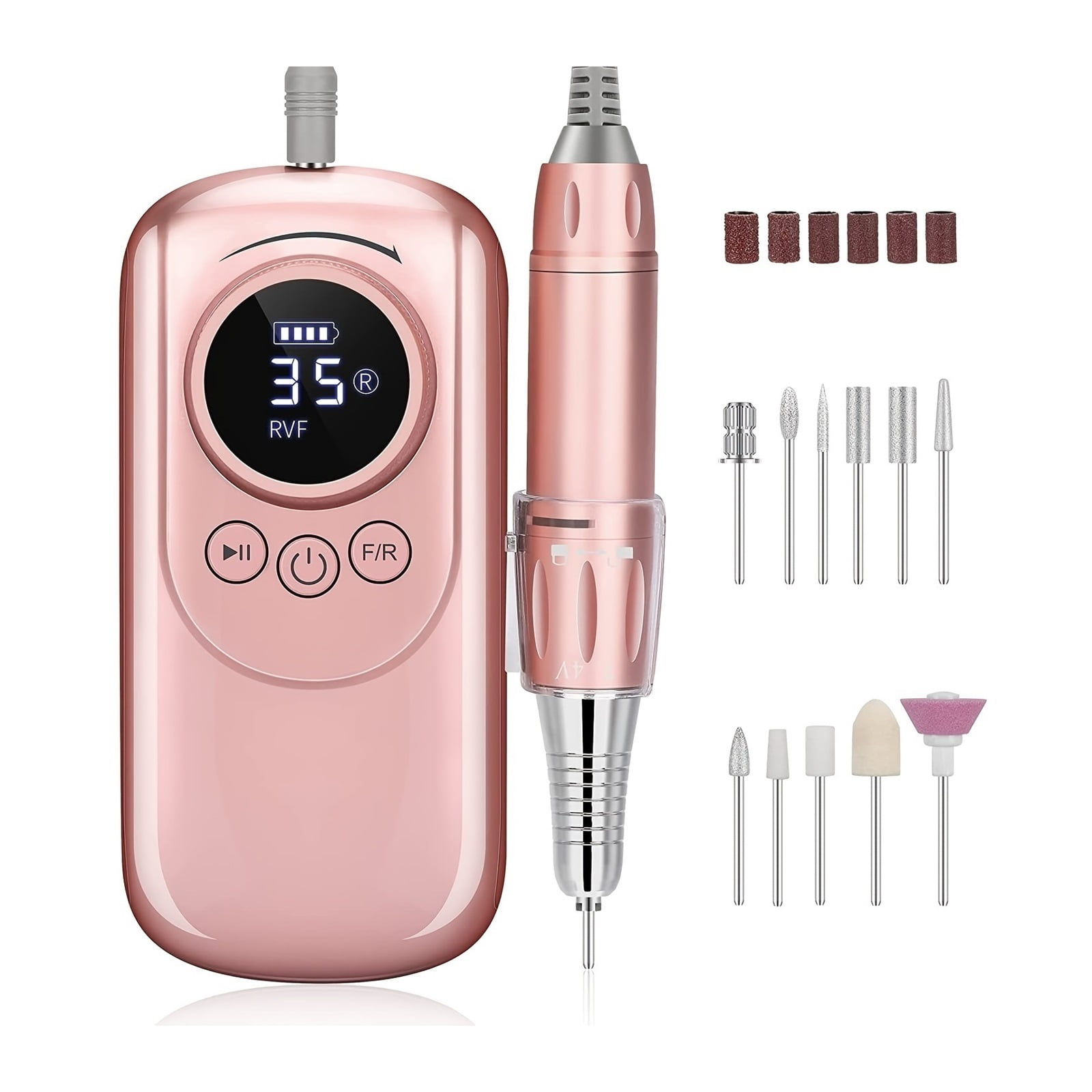 Rechargeable Professional Electric Nail Drill 35000 RPM, 11 Bits & Sanding Bands For Acrylic Gel Nails Manicure & Pedicure Pol, 1 Piece Set ,Low Noise
