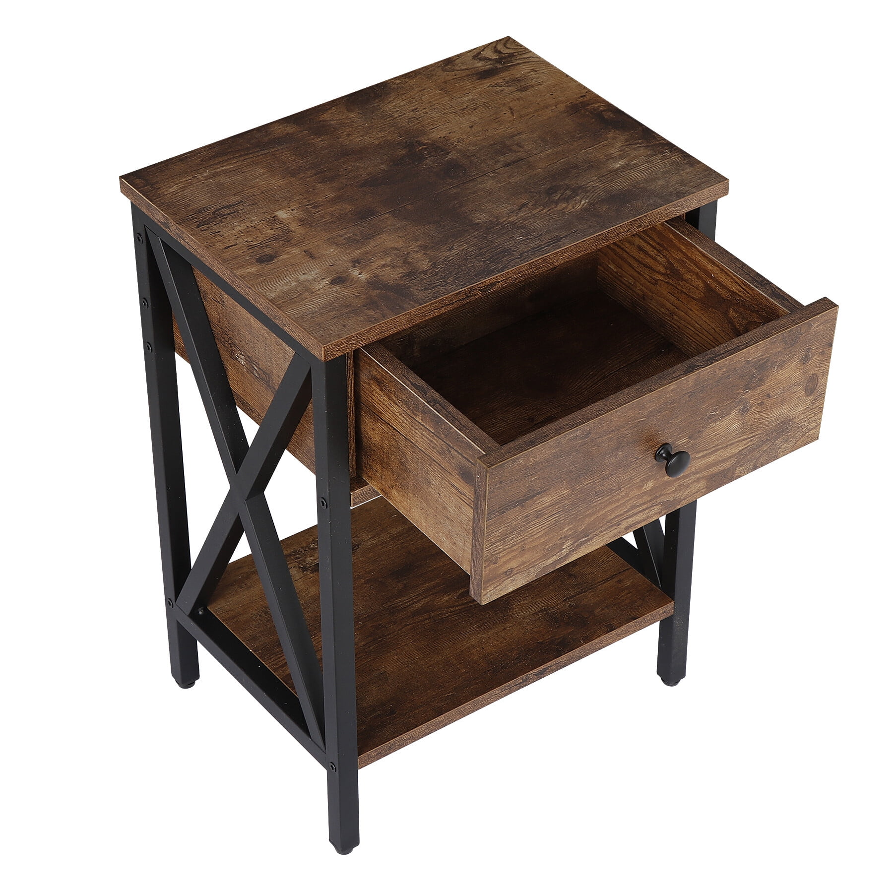 ZenStyle Set of 2 End Tables with Drawer, Shelf, X-Design Frame