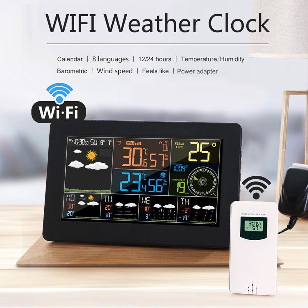 Multifunctional Color Weather Station, WiFi Smart Weather with APP Control, Indoor Temperature Humidity Barometric Wind Speed