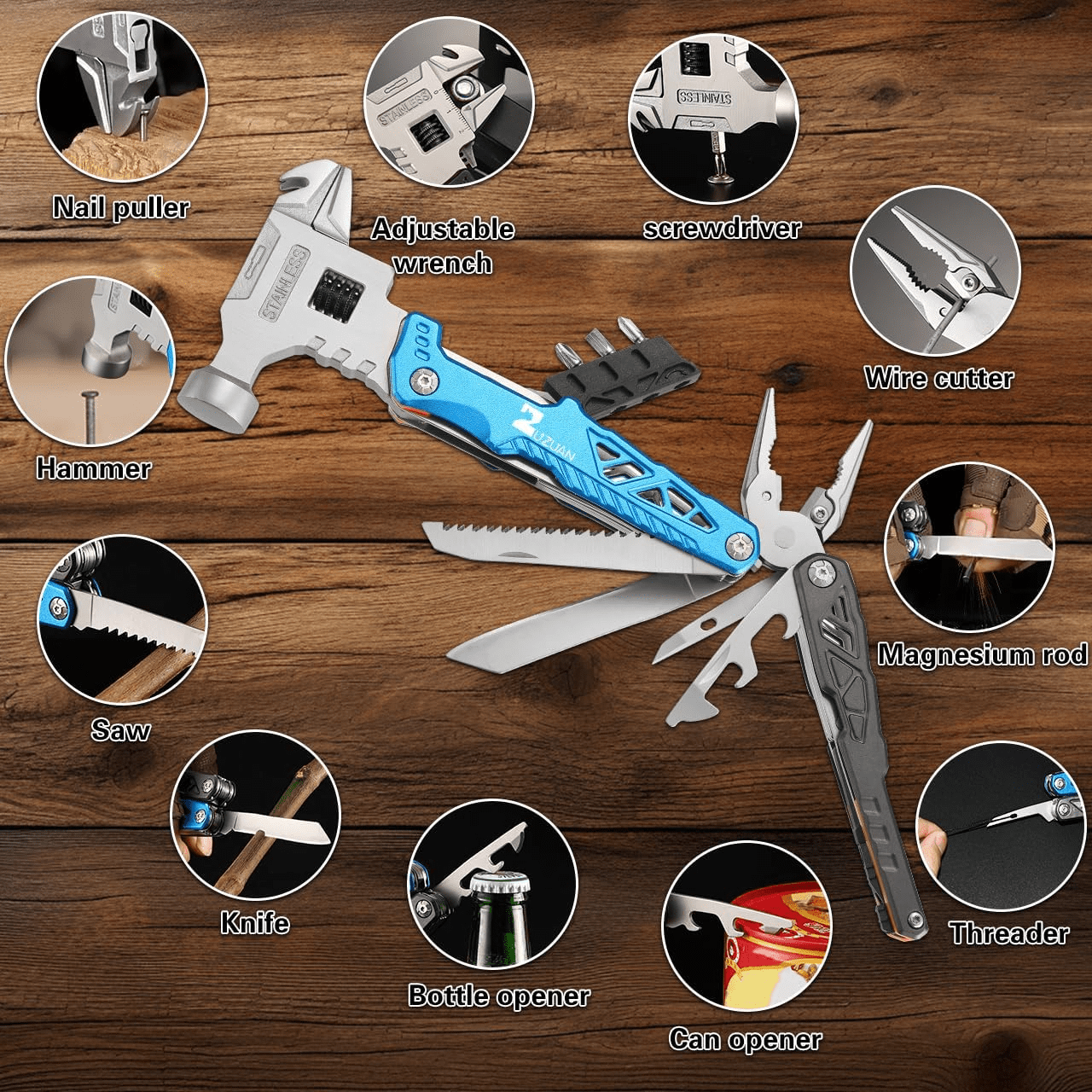 SPBTAR 18 in 1 Multitool, Professional Stainless Steel Multitool Pliers with Replaceable Alloy Steel Blades Wire Cutters, Bottle Opener, Apply to Survival, Camping & Hunting