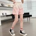 thumbnail image 4 of OYXSER Girls Gradient Denim Shorts Elastic Y2K Mid Waist Wide Leg Fashion Jean, Pink 11-12Y, 4 of 6