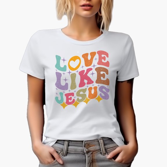 Love Like Jesus, Quote About Loving Unconditionally, Groovy Retro Wavy Text Merch Gift, White T-Shirt, Small