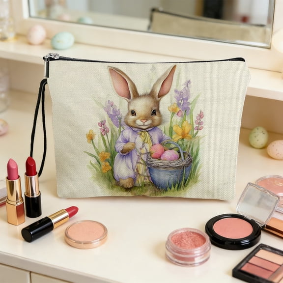 Uuiauoio Easter Bunny Cosmetic Bags for Girls Women Bunny Lovers Makeup Bags with Zipper Travel Toiletry Organizer Pouch for Backpack Luggage Gifts for Birthday Easter Party Favors