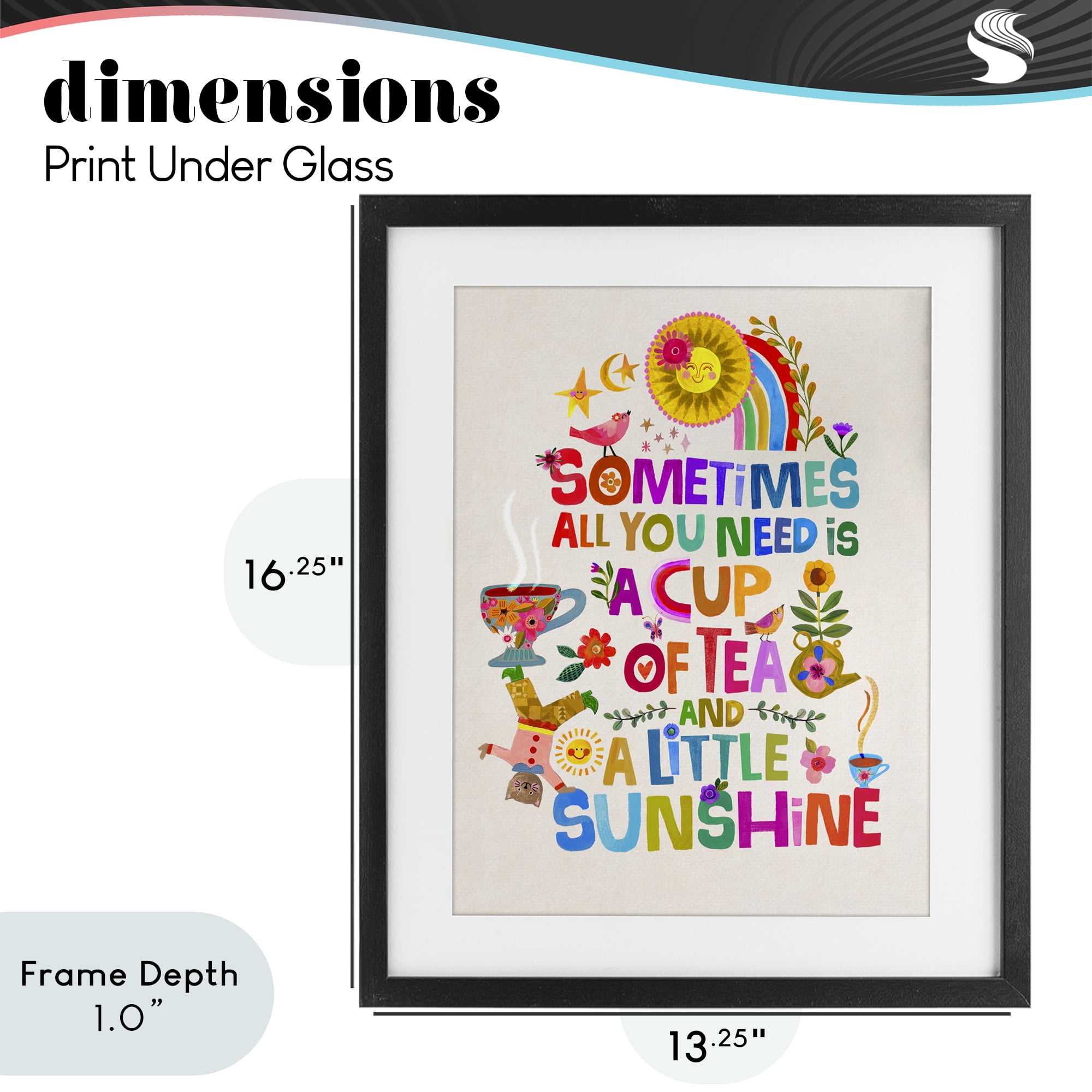 Stupell Industries Cup Of Tea & Sunshine Black Framed Print Under Glass, design by Katherine Herrell Studio
