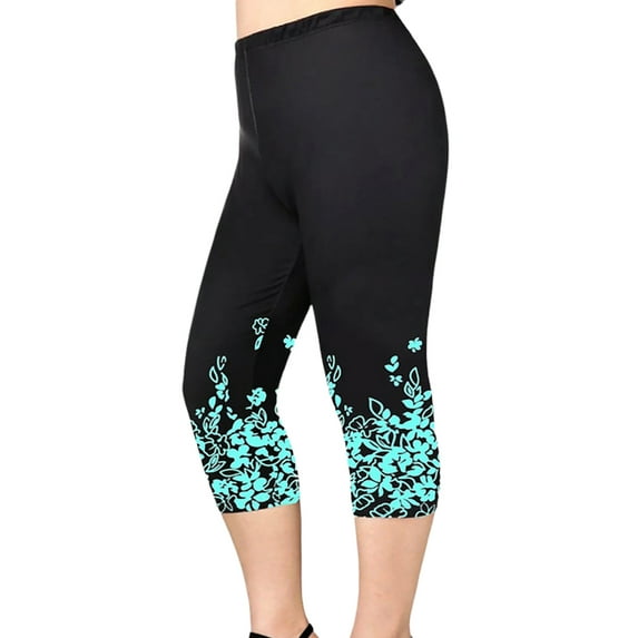 Hugossia Womens Plus Size Leggings Floral Stretch Skinny Capri Pants