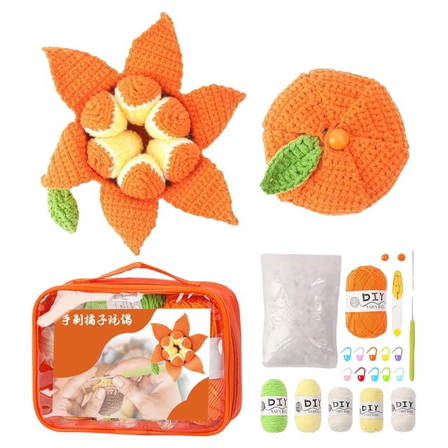DIY Crocheted Peelable Kit Cute Handmade Knitted Orange Lifelike Doll Crochet Kit With Colorful Wool Yarn Instruction & Yarn Hook For Beginners