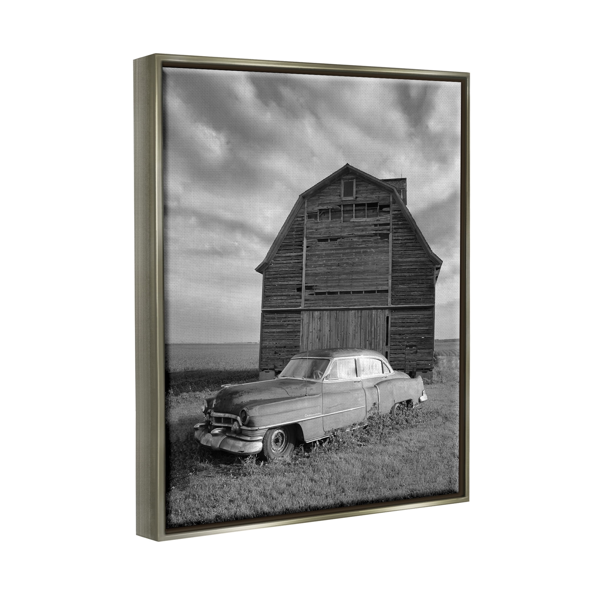 Stupell Industries Vintage Car & Barn Transportation Photography Gray Floater Framed Canvas Art Print Wall Art, 17 x 21