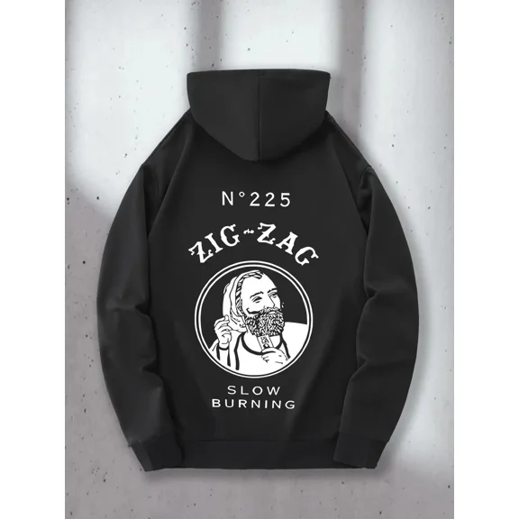 Black Vintage Zig Zag Slow Burning Logo Print Retro Streetwear Hoodie Shirt for Men & Women, up to Size 5XL