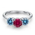 thumbnail image 3 of Gem Stone King 925 Sterling Silver Red Created Ruby and Persian Blue Moissanite Engagement Ring for Women | 2.00 Cttw | Round 6MM | Gemstone July Birthstone | Size 7, 3 of 6