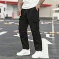 thumbnail image 2 of Dwralegc Cargo Jeans for Men Athletic Stretchy Hiking Sweatpants Relaxed Fit Drawstring Elastic Waist Trousers Multi-Pocket Big and Tall Solid Color Pants Black XL, 2 of 6
