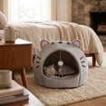 thumbnail image 5 of Convertible Cat Bed 2 in 1 Semi Enclosed Pet Bed All Seasons Warm Cozy Cat Ear Design for Indoor Cats Small Dogs Sleeping Hideout(M), 5 of 7