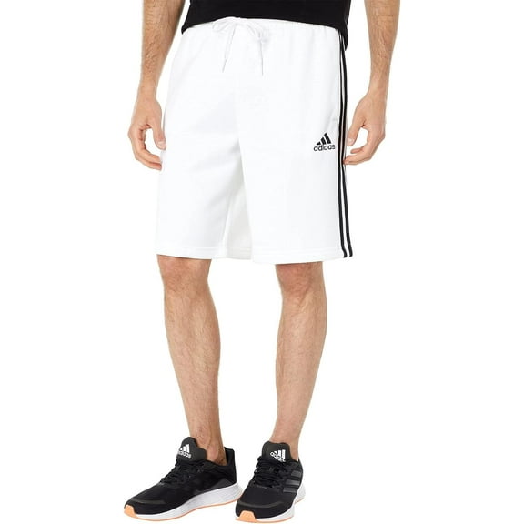 adidas Men's Essentials Fleece 3-Stripes Shorts, White, Small
