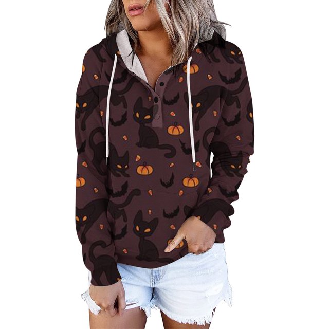 Sudadera de manga larga con estampado de capucha para mujer Blusa informal Tops Pompotops FGAJ16938