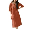 thumbnail image 5 of ZANZEA Cotton Line O-Neck Half Sleeve Side Pockets Mid-Calf Length Dresses Womens, 5 of 12