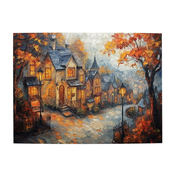 500 PCS Autumn Town Streets 500 Piece Oil Painting Jigsaw Puzzles,Great For Relaxation And Display For Puzzle Enthusiast,Vintage Adults Wooden Puzzle For Home Wall Decor