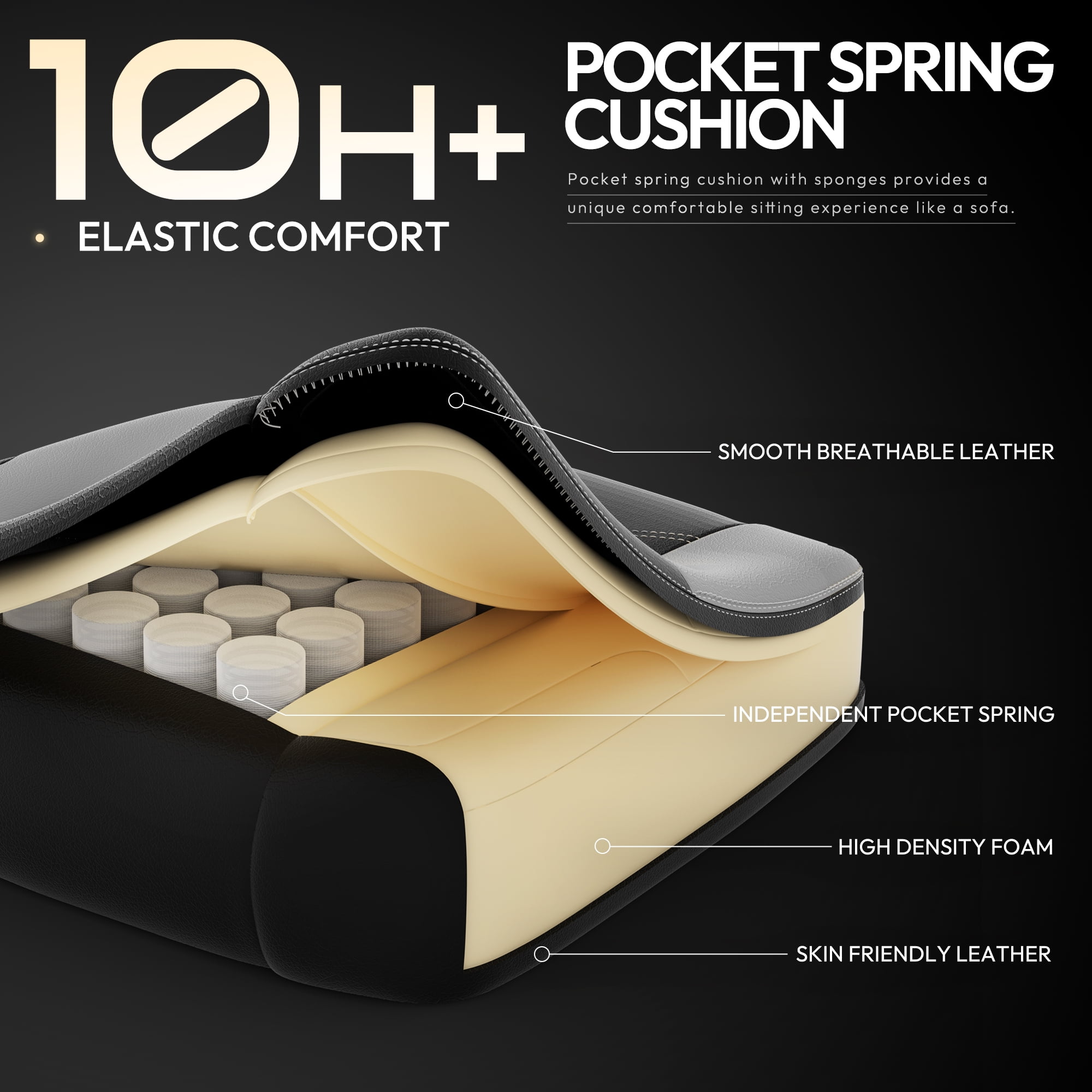 Dowinx Gaming Chair with Pocket Spring Cushion for Adults, Ergonomic Computer Chair with Footrest and Massage Lumbar Support for Office, Gaming, 300LBS, Grey