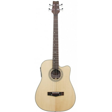 Bass Natural Satin - Stagg AB203CE-NS Dreadnought Cutaway Acoustic-Electric Bass Guitar - Natural Satin Finish