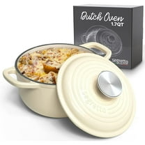 Segretto Cookware Enamel Cast Iron with Handle, 1.7 Quarts, White – Small Dutch Oven for Bread Baking, Cooking, and Stews