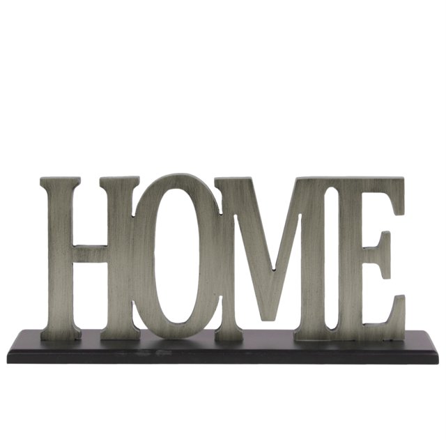 Benzara BM180836 Wood Alphabet Decor "Home" On Black Rectangular Base, Silver