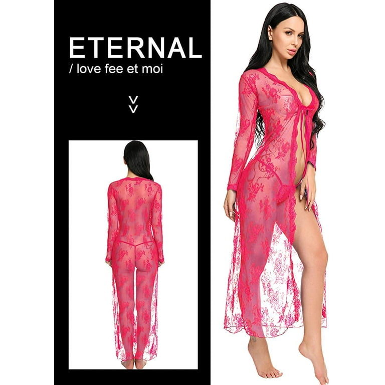 LOMON Lingerie for Women Sexy Long Lace Dress Sheer Gown See Through Kimono  Robe : : Clothing, Shoes & Accessories