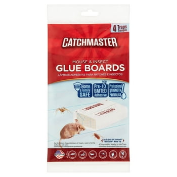 Catchmaster Mouse and Insect Glue Board Traps 4 Counts - Pre-baited and Ready to Use Indoors - Safe, non-toxic, and Easy to Use